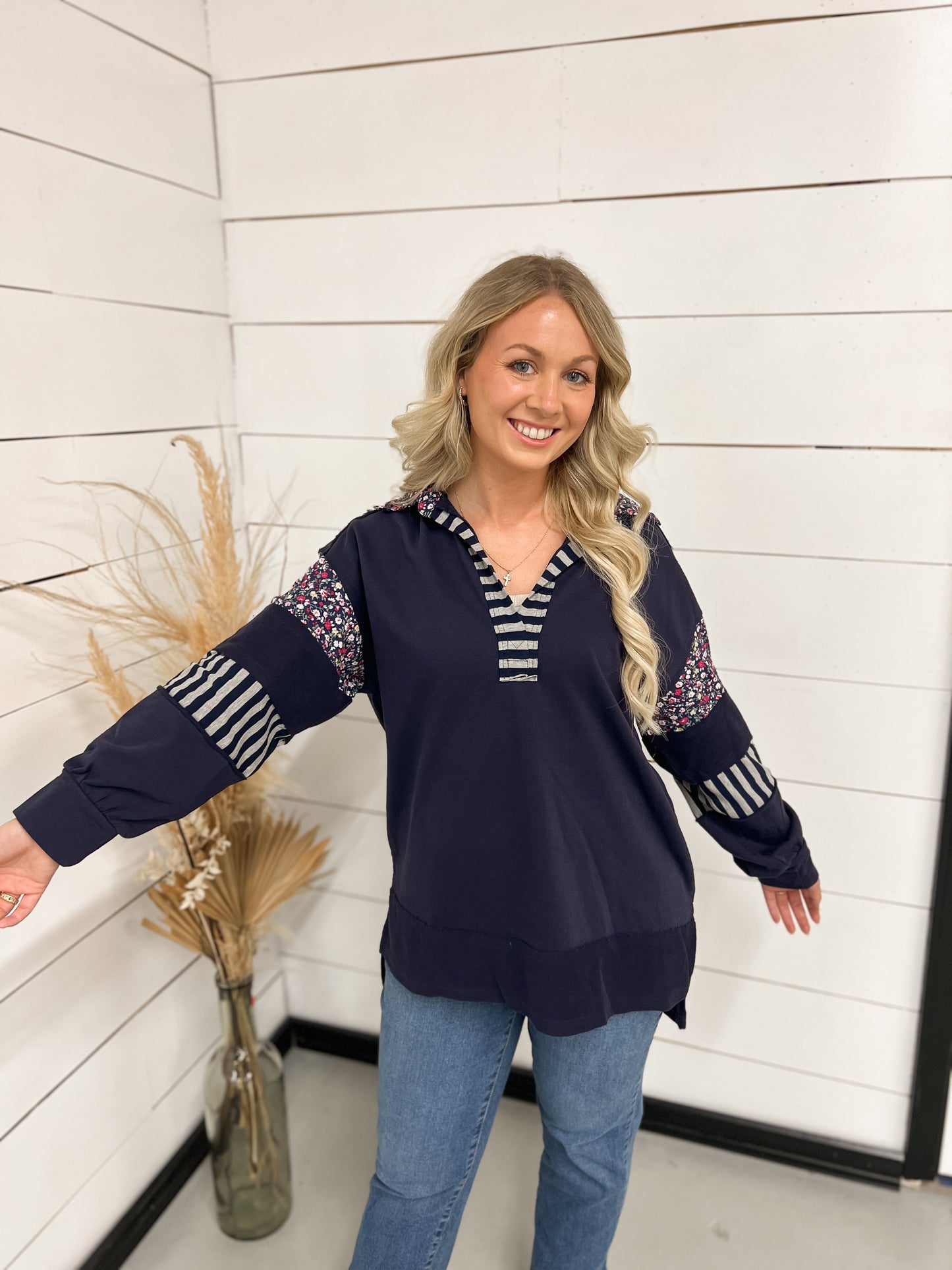 Navy Floral Pullover