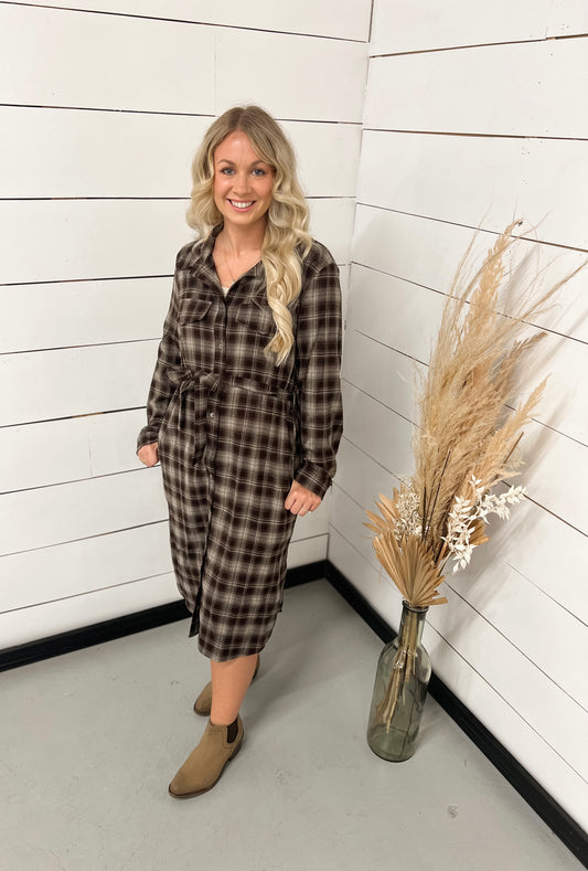 Brown Plaid Dress